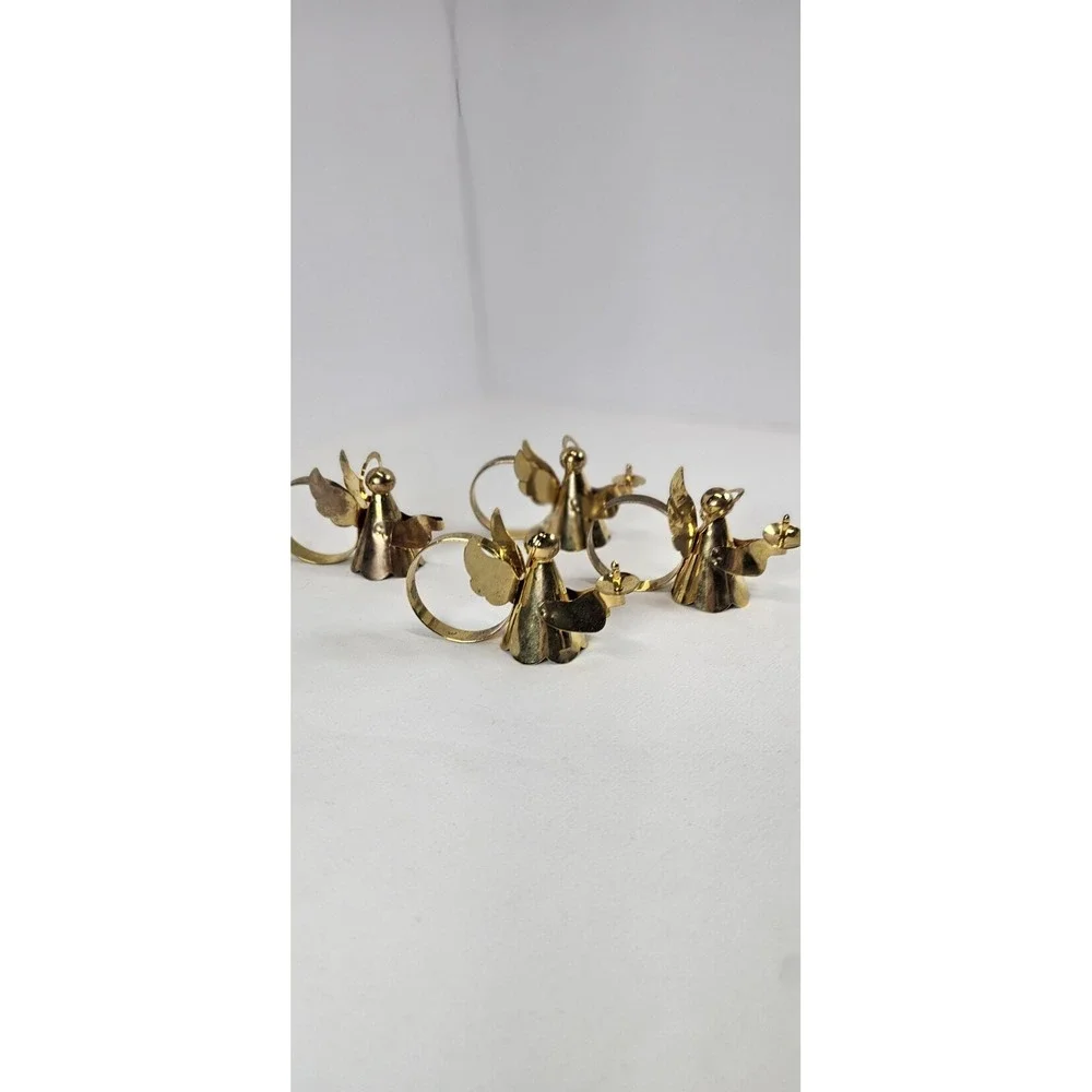 Vintage Brass Candle Holding Angel Napkin Rings Set Of 4  Hong Kong Gold‎ Tone